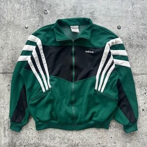 Vintage Adidas Track Jacket Mens XL Green Black Colorblock Zip Up 3 Stripe 90s